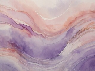 Obraz premium Flowing watercolor artwork in pastel peach and lavender hues with organic wavy patterns