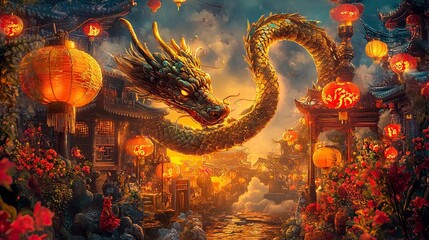 Fototapeta premium Design a picture with Chinese elements, including the year 2025, the Year of the Snake, lanterns, and other representative elements of the Chinese Spring Festival.generative ai
