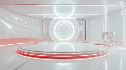 Digital technology white and red laboratory round booth poster background