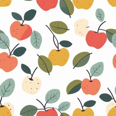 Stylish Minimal Apple Pattern for Fabric Design Featuring Vibrant Fruits and Leaves in a Seamless Layout Ideal for Modern Textile Projects