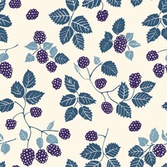 Seamless Minimal Blackberry Pattern Designed for Fabric Use Featuring Playful Berries and Leaves in a Stylish and Modern Aesthetic