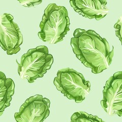 Bright and Fresh Minimal Lettuce Pattern Ideal for Fabric Use, Featuring Vibrant Green Leaves on Soft Green Background, Perfect for Creative Projects