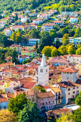 Vertical view of old town Lovran in the northeast of the Istrian peninsula. Opatijska rivjera. Kvarner bay. Travel in Croatia