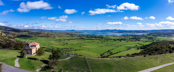 Obraz premium Hermitage of Our Lady of the Snows, (Virgin of the Snows of Campoo de Yuso), Monegro, Ebro reservoir, Cantabria-Burgos, Spain