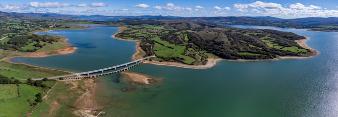 Bridge between Orzales and the La Lastra peninsula, Ebro reservoir, Campoo, Cantabria, Spain