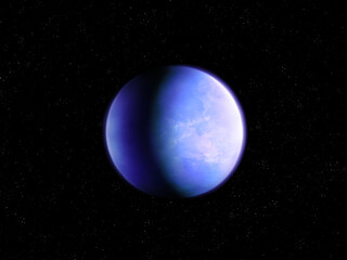 Extrasolar planet in the habitable zone. Exoplanet suitable for life. Planet with a breathable atmosphere in space.