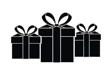 Minimal Gift Box Icon Vector - Flat Design with Ribbon, Silhouette, Holiday Celebration, Elegant Line Art