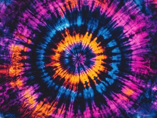 Vibrant Tie-Dye Pattern with Swirling Colors including Blue, Purple, Orange and Black Creating a Retro and Psychedelic Visual Experience