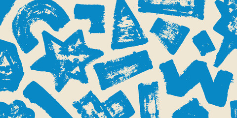 Fototapeta premium Grainy rough bold brush strokes, curves, spots with hand drawn texture. Distress damaged vintage template. Retro grunge background for posters, backdrop. Old wall design.