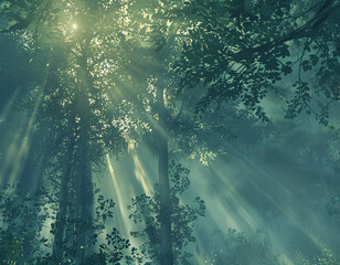 Sunbeams in Forest.