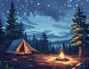 Campfire Under Stars.