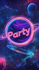 Party label in colored background 