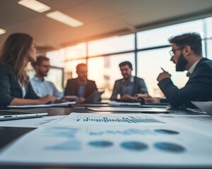 Business Professionals Engaged in Heated Financial Discussion Around Boardroom Table