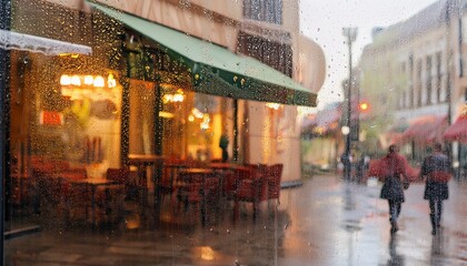 비오는 거리의 카페 풍경