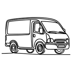 one line drawing delivery car van vector illustration template design