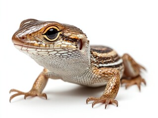 Fototapeta premium Close-Up of a Colorful Lizard with Intricate Scale Patterns Against a White Background, Capturing the Beauty of Reptilian Features and Characteristics
