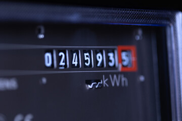 Close-up electricity meter. Measuring power consumption.