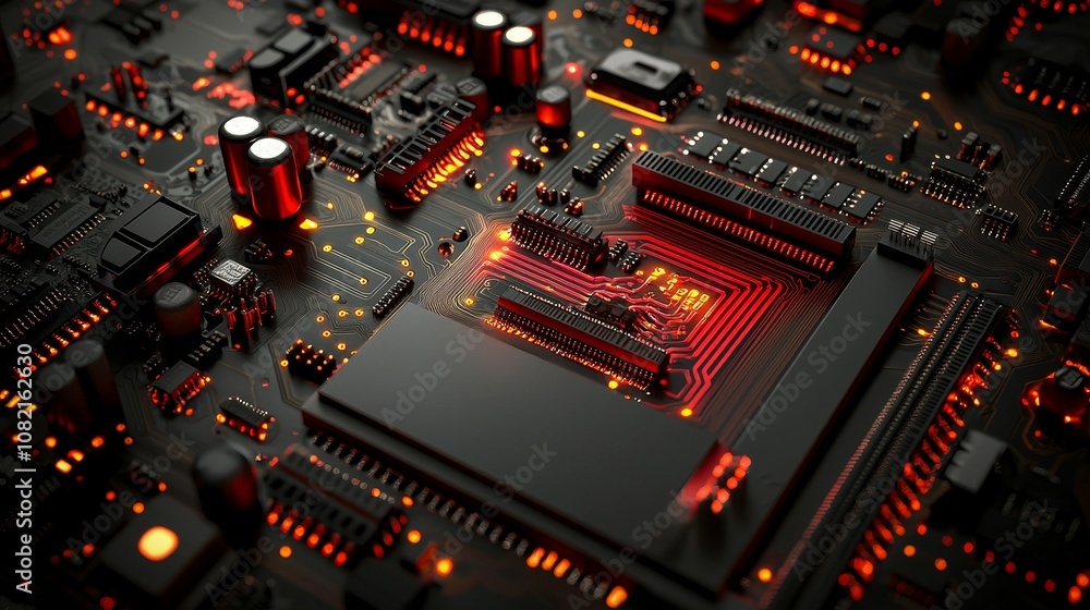 Poster 3d animated cyberpunk ai. technology background. cpu and gpu concepts.