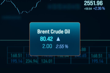 Rising Brent Crude Oil price. Commodity trading, future contract, business, investment. Stock market and exchange concept, illustration.