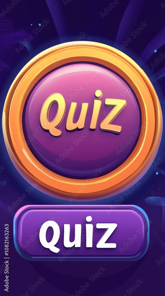 Poster quiz game button: playful purple and orange quiz button design