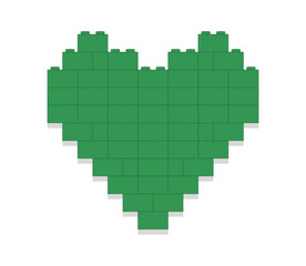Green heart made of blocks on white background a vector illustration