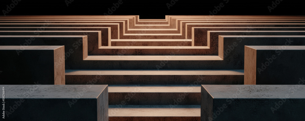 Poster stock decline concept. geometric staircase design with layered blocks and shadows