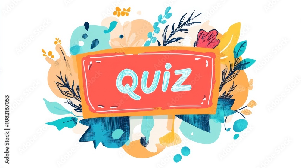 Poster quiz time! a whimsical invitation to test your knowledge, adorned with vibrant floral and abstract e