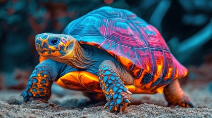 Obraz premium A Colorful Tortoise Walking on Sand