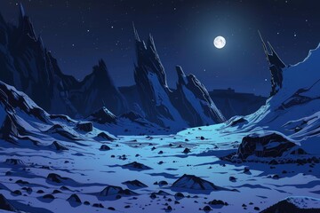 Fototapeta premium A Nighttime Landscape with a Full Moon and Rocky Mountains