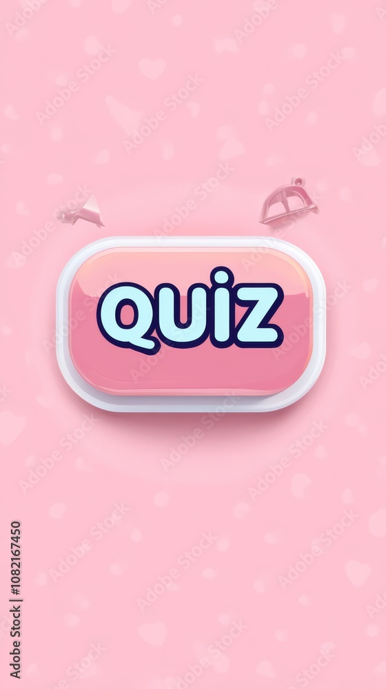 Poster pink quiz button: a playful pink button with a white border and the word 