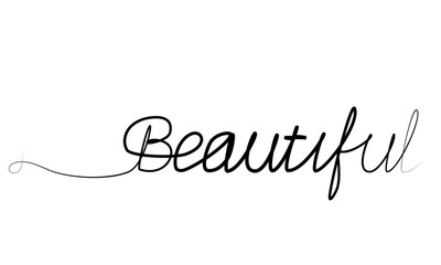 Continuous drawing of the word Beautiful in one line. vector