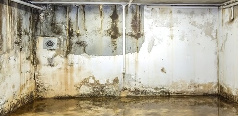 A photo of an old basement with mold on the walls