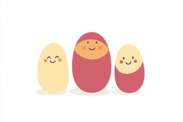 Three colorful nesting dolls with smiling faces on a white isolated background.