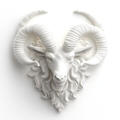 Obraz premium White ram head sculpture, elegant design, artistic wall decor on a white background.