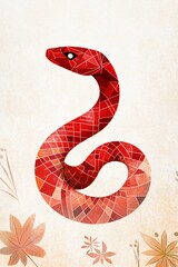 Obraz premium Modern Geometric Red Snake Design for Chinese New Year 2025