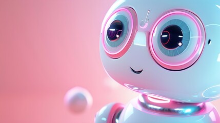 Exploring a cute robot character futuristic setting 3d animation vibrant background close-up perspective innovation theme