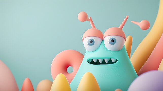 Colorful cartoon creature smiling in a whimsical landscape 3d animation playful environment creative viewpoint fun concept for kids