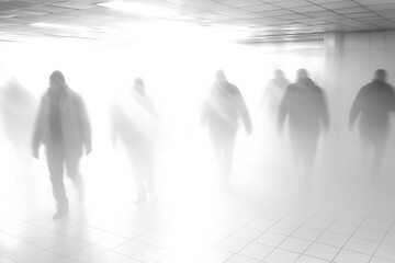 Fototapeta premium White Blurred People in the Subway Background. , isolated on white background, , copy space, copy space for text,