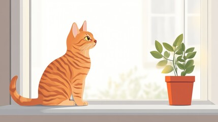 Bengal cat enjoying a sunny view on a windowsill with copy space
