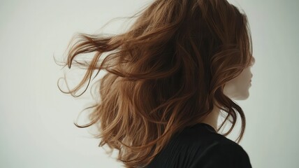 Obraz premium Beautiful model girl with Brown hair strand,silky healthy chestnut wavy hair strand isolated on white background,hair wavy ribbon, with smooth texture,vibrant shine,brunette hairpiece, hairy ribbon.