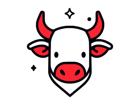 recommend clip art: Cute cartoon bull head, red horns