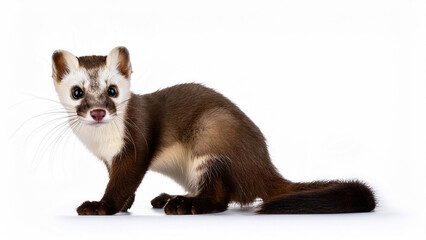 Obraz premium Ermine in a sitting pose on a white background.