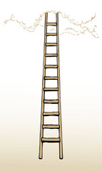 Vector drawing of high ladder at clouds