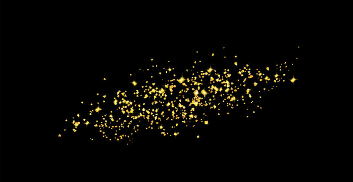 Background plume golden abstract grainy texture, crumbs isolated on black. Gold dust. Sand particles grain. Pieces abstract. plume. Jewelry, carefully placed by hand. Jewel confetti. Vector
