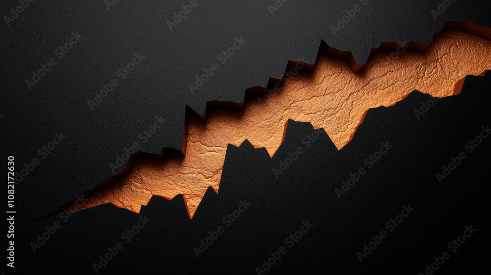 Aufkleber stock decline concept. abstract graph design with textured layers in dark tones and gold