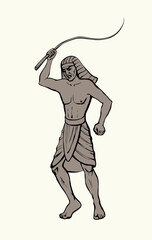 Vector drawing. Angry egyptian soldier