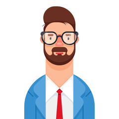 Man employee avatar. Portrait of corporate man in elegant suit, tie and glasses. vector illustration 