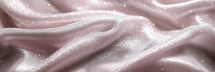 Shiny smooth luxury silver silk fabric. Decorative background for design card, poster, banner for award, reward, Christmas, birthday, wedding. Abstrac curve and wave banner template with copy space