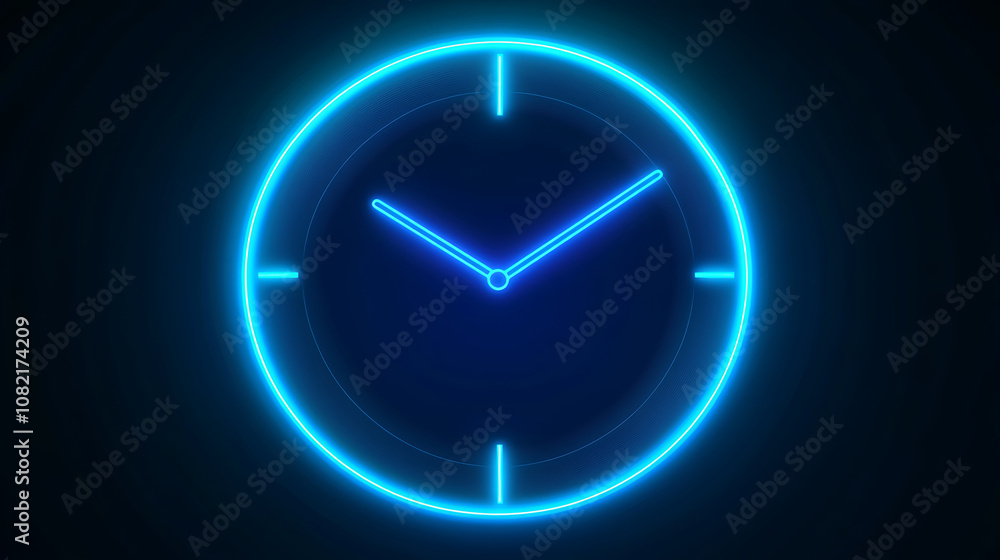 Poster a futuristic digital clock light effect. a glowing silhouette of a clock representing time. backgrou