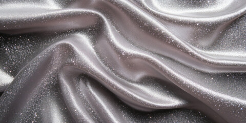 Shiny smooth luxury silver silk fabric. Decorative background for design card, poster, banner for award, reward, Christmas, birthday, wedding. Abstrac curve and wave banner template with copy space